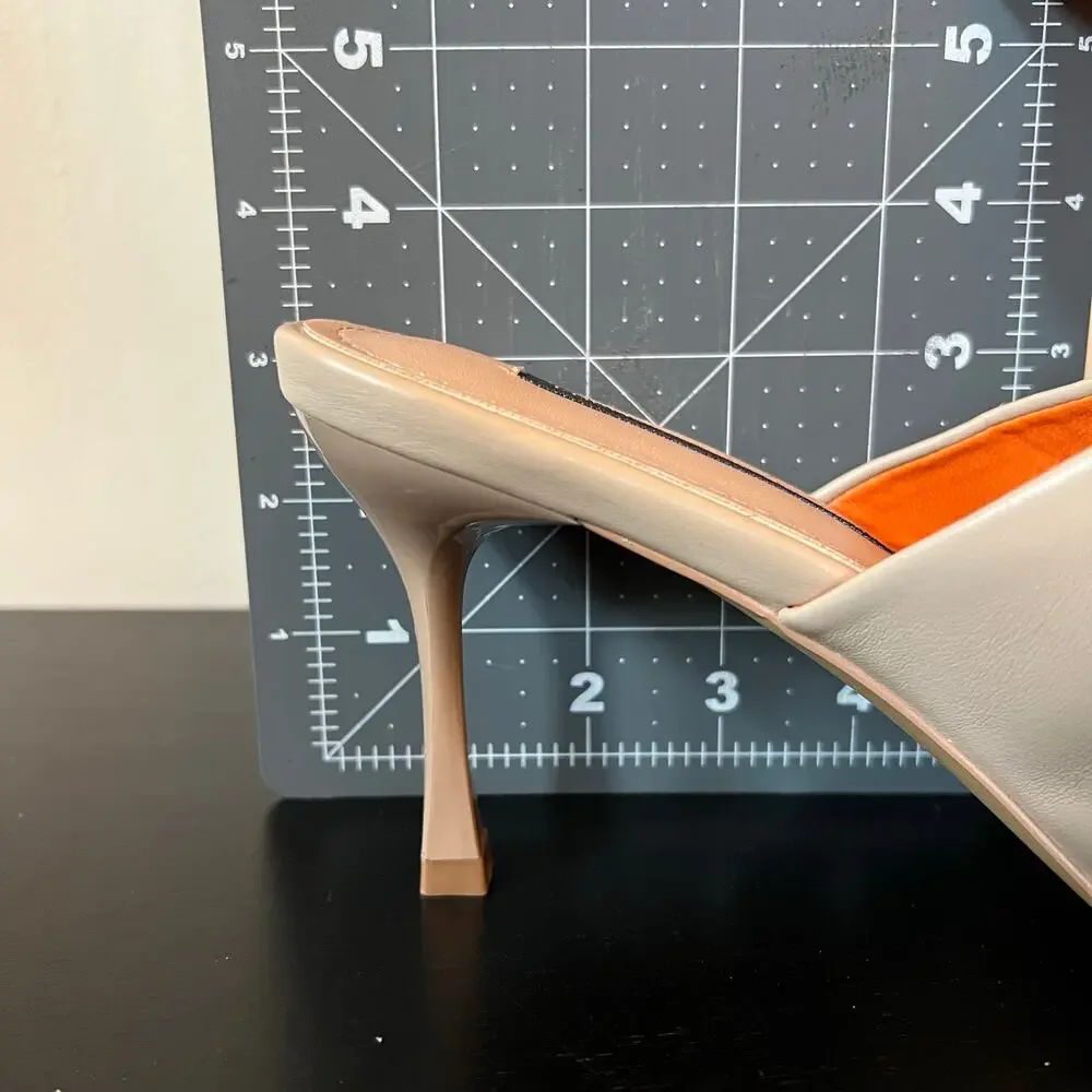 French Connection Kelly Light Tan Nude Toe Ring Heeled Mule Sandals US 9 EU 40